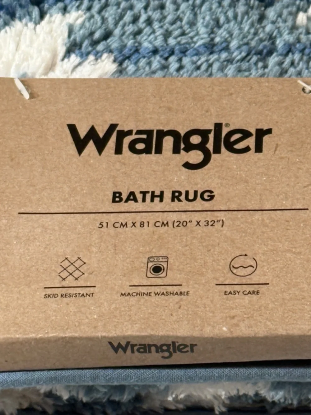 Wrangler Bath Rug Southwestern Geometric Blue White 20x32 New NWT